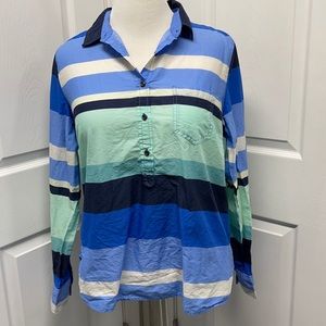 J Crew Striped Long Sleeve Cotton Blouse XL